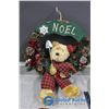 Image 4 : Wreath w/Bear & Wicker Tray w/(4) Wooden Bowls