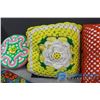 Image 7 : **Floral Suitcase & (3) Cushions w/Handmade Crochet Covers