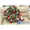 BID FOR DANIELLE: Large Christmas Wreath w/Snowman Cookie Jar (No Lid) & Santa Matches