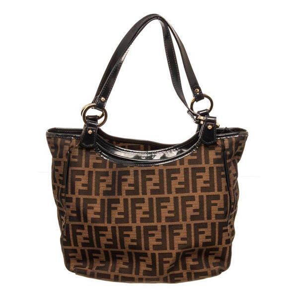 Fendi Brown Canvas Leather Tote Bag