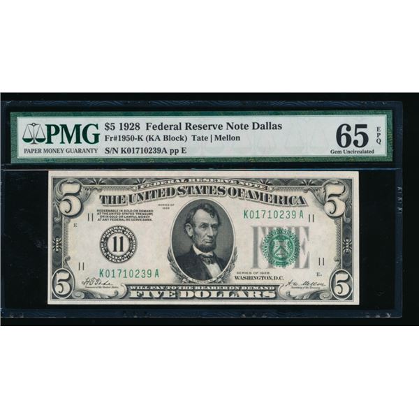 1928 $5 Dallas FRN PMG 65EPQ