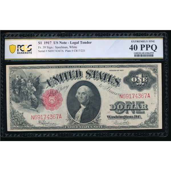 1917 $1 Legal Tender Note PCGS 40PPQ