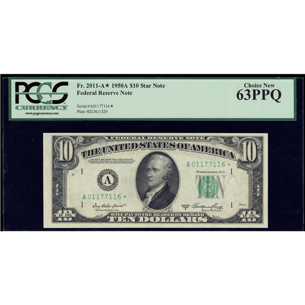 1950A $10 STAR Boston FRN PCGS 63PPQ