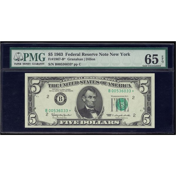 1963 $5 STAR New York FRN PMG 65EPQ