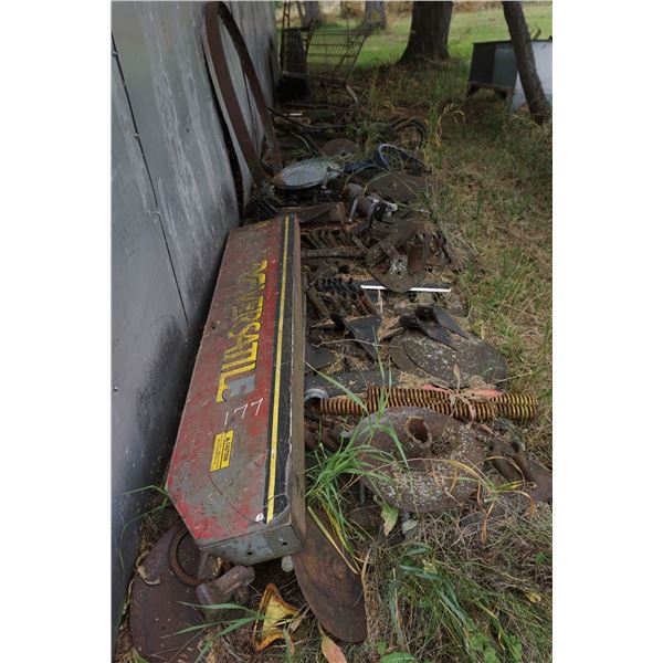 Everything westside of shop along wall - some new cultivator shovels, shanks & spikes etc 2 pics