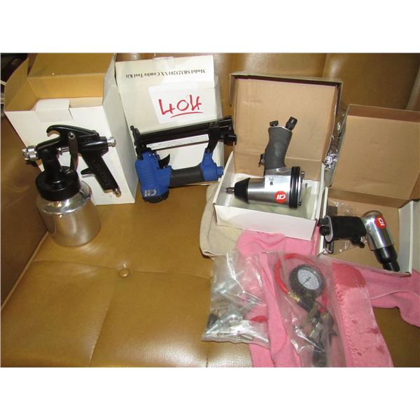 air compressor tools, air stapler, air impact wrench, air chisel, air paint sprayer, air gauge and t