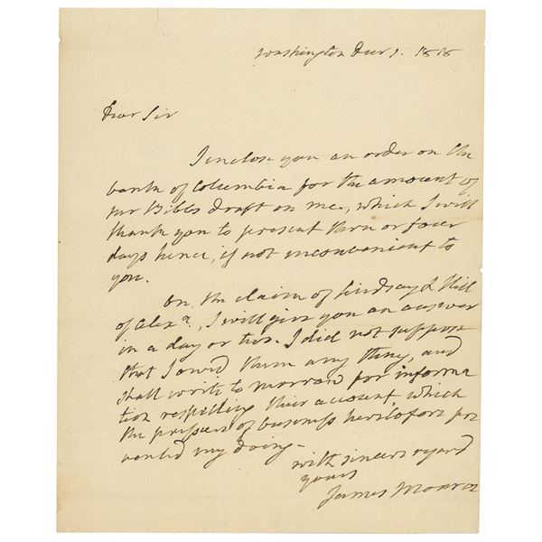 James Monroe Autograph Letter Signed as President