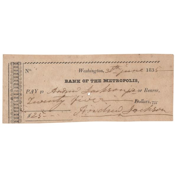 Andrew Jackson Signed Check as President