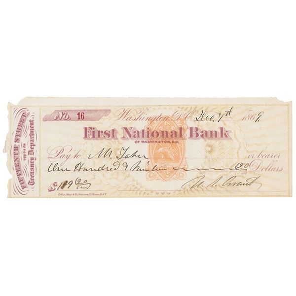 U. S. Grant Signed Check as President