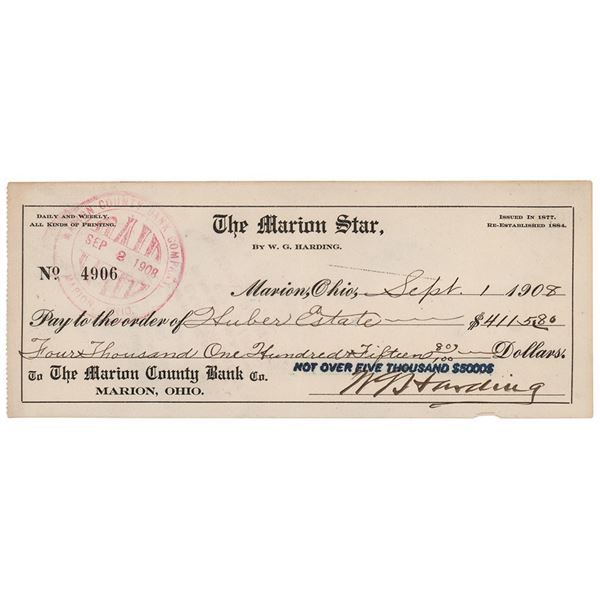 Warren G. Harding Signed Check