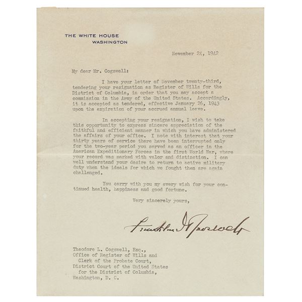 Franklin D. Roosevelt Typed Letter Signed as President