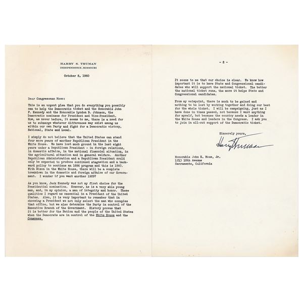 Harry S. Truman Typed Letter Signed