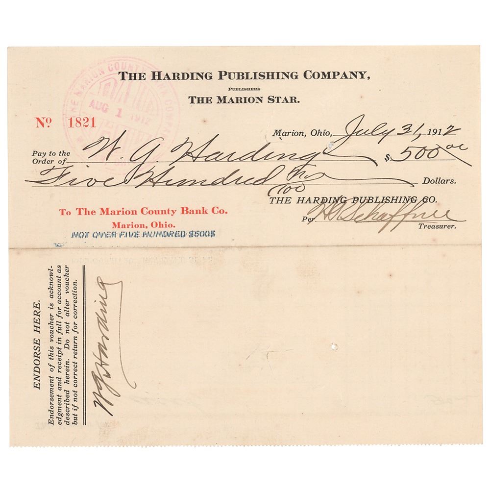 Warren G. Harding Document Signed