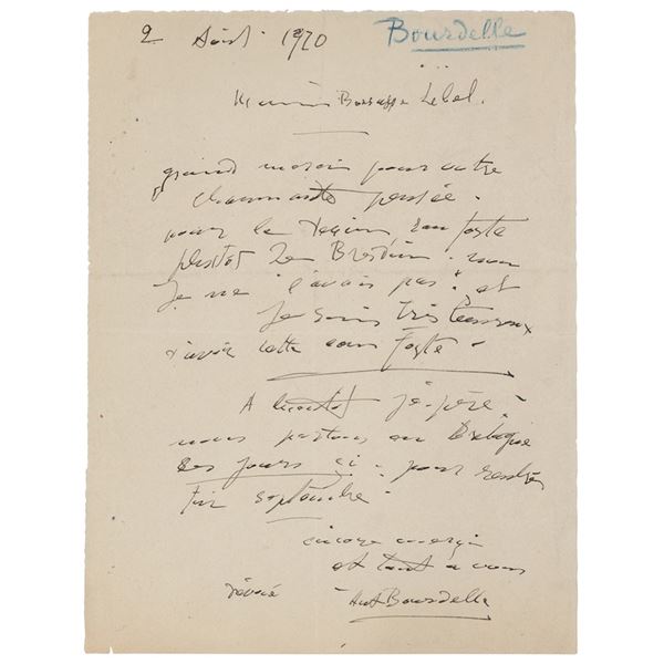 Antoine Bourdelle Autograph Letter Signed