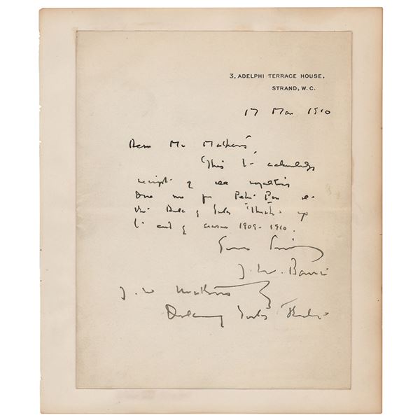 James M. Barrie Autograph Letter Signed