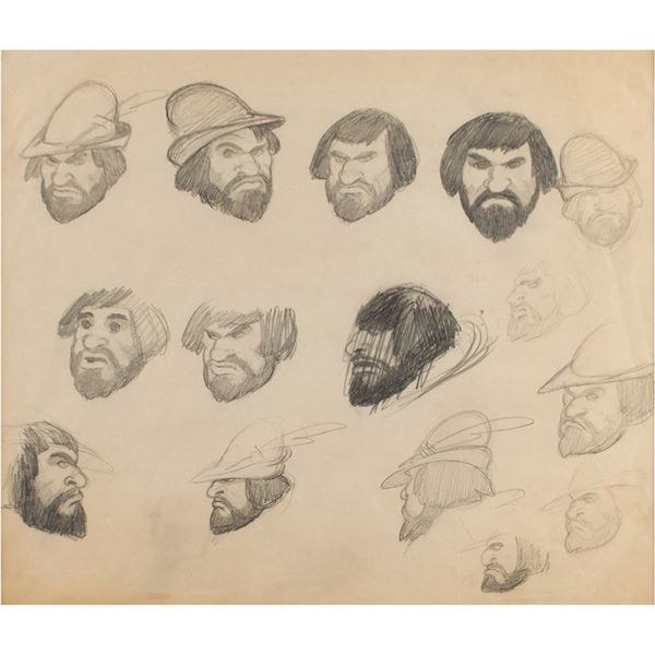 Huntsman preliminary model sheet drawing from Snow White and the Seven Dwarfs