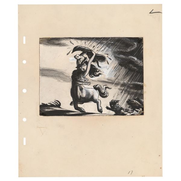 Centaurette and Baby Satyr production concept storyboard painting from Fantasia