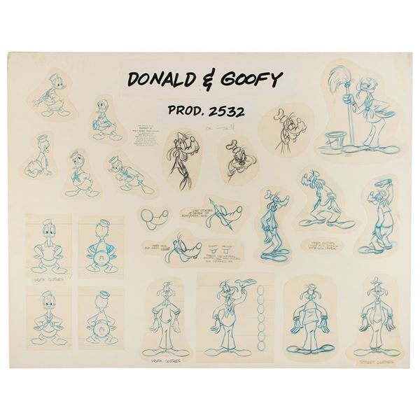 Donald Duck and Goofy paste-up model sheet from Swabbies signed by Darrell Van Citters