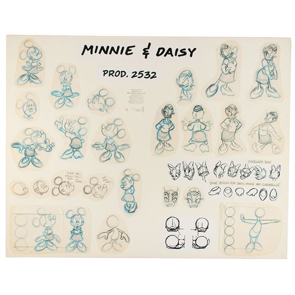 Minnie Mouse and Daisy Duck paste-up model sheet from Swabbies signed by Darrell Van Citters