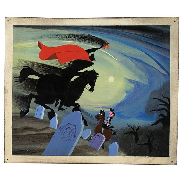 Mary Blair concept storyboard painting of Ichabod and the Headless Horseman from from The Legend of 