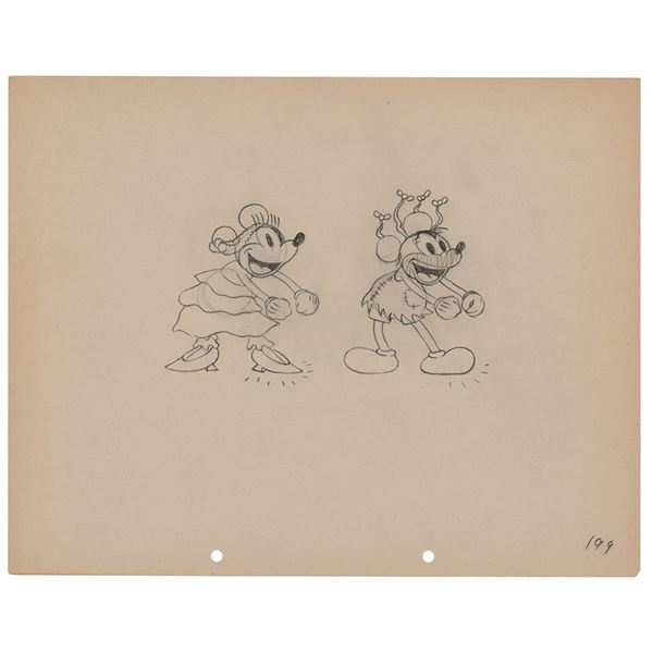 Mickey and Minnie Mouse production drawing from Mickey's Mellerdrammer