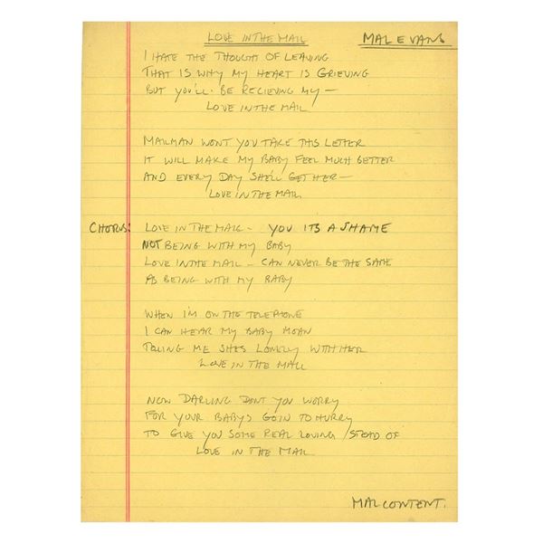Mal Evans Handwritten Song Lyrics