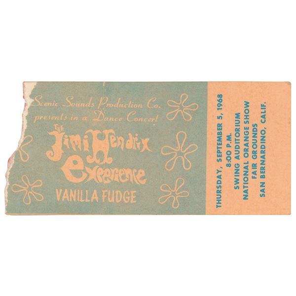 Jimi Hendrix Experience and Vanilla Fudge 1968 San Bernardino Ultra Rare Ticket Stub