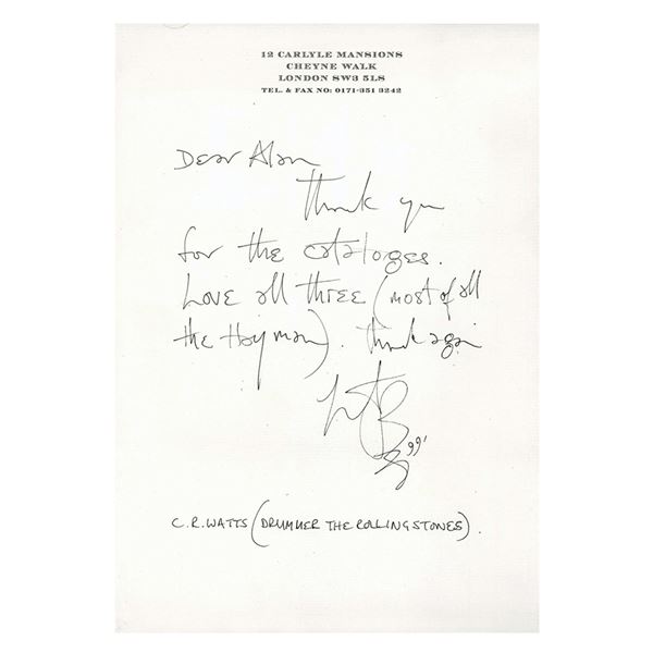 Charlie Watts Autograph Letter Signed Twice
