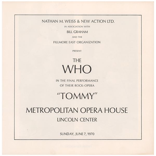 The Who 1970 'Tommy' Metropolitan Opera House Program