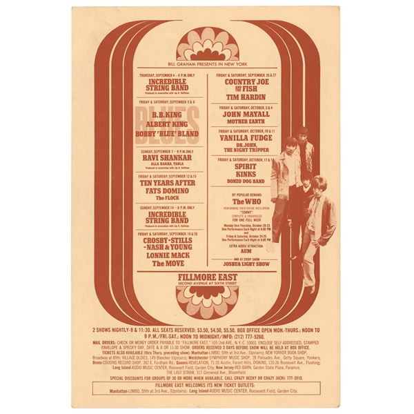 The Who 'Tommy' 1969 Fillmore East Postcard Handbill