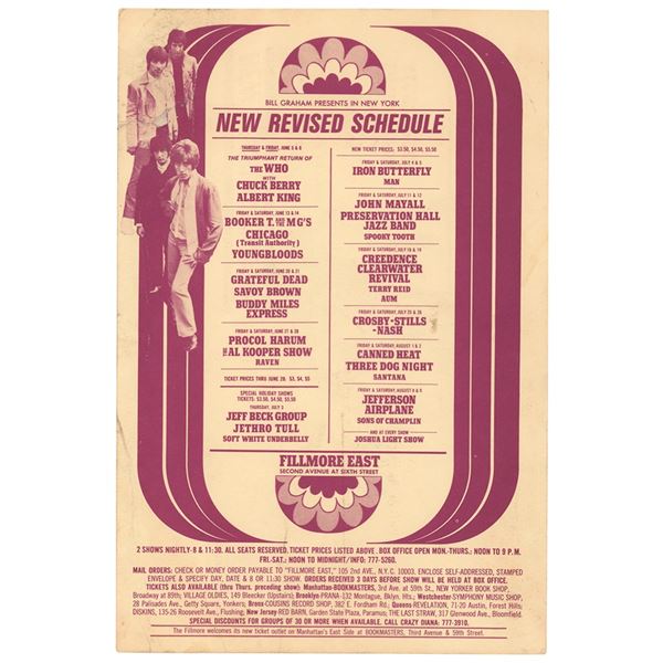 The Who 1969 Fillmore East Postcard Handbill