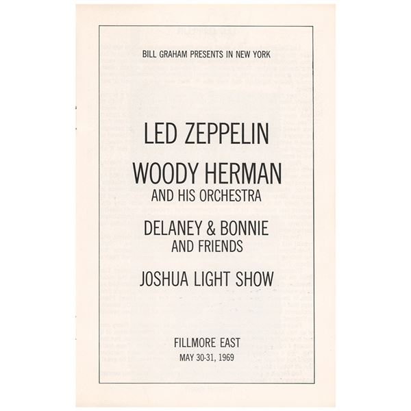 Led Zeppelin 1969 Fillmore East Program