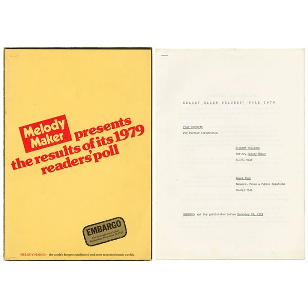 Led Zeppelin 1979 Melody Maker Readers Poll Award Winners Press Kit