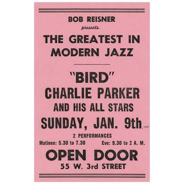 Charlie Parker 1955 Open Door Handbill