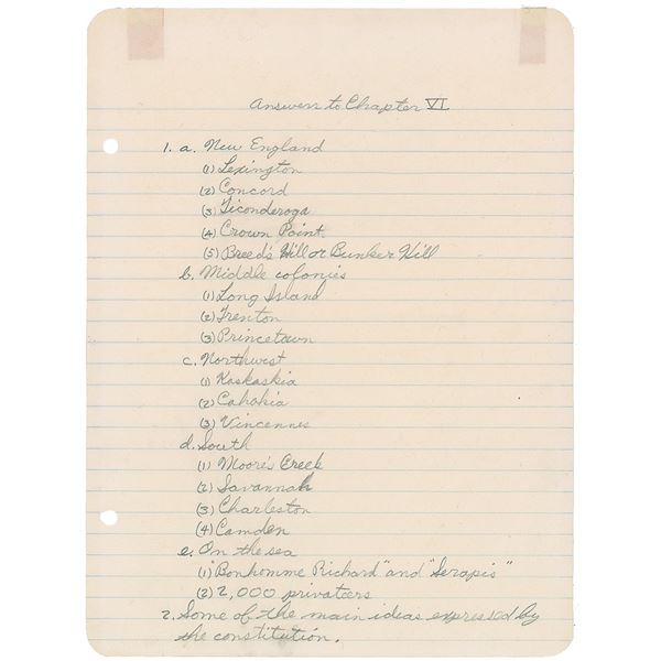 Buddy Holly Handwritten Homework Assignment