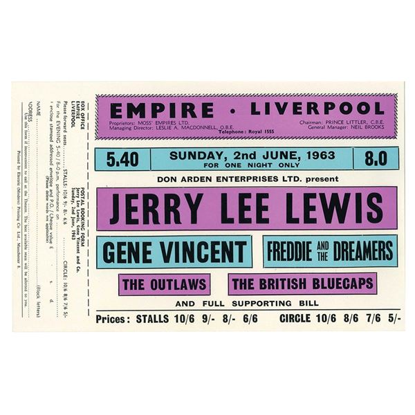 Jerry Lee Lewis and Gene Vincent 1963 Liverpool Empire Handbill