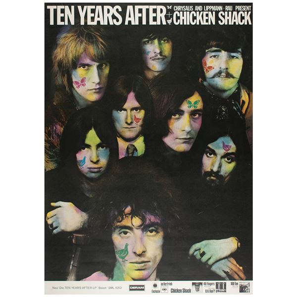 Ten Years After and Chicken Shack 1969 German Promotional Poster