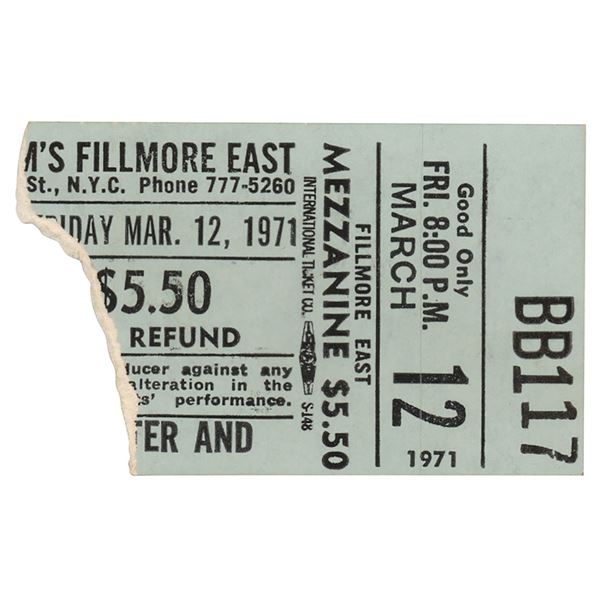 Allman Brothers and Johnny Winter 1971 Fillmore East Ticket Stub and Program