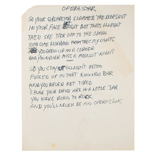 Neil Young Handwritten Lyrics for 'Opera Star'