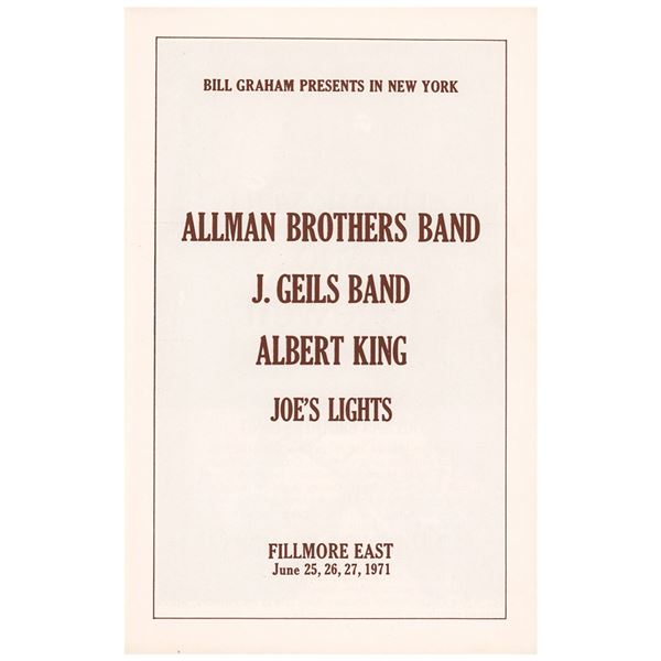 Allman Brothers and Farewell Shows 1971 Fillmore East Program