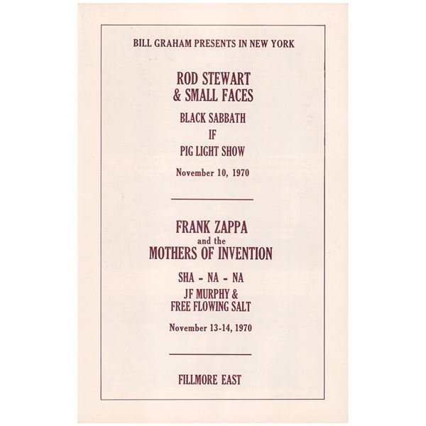 Black Sabbath and Frank Zappa 1970 Fillmore East Program