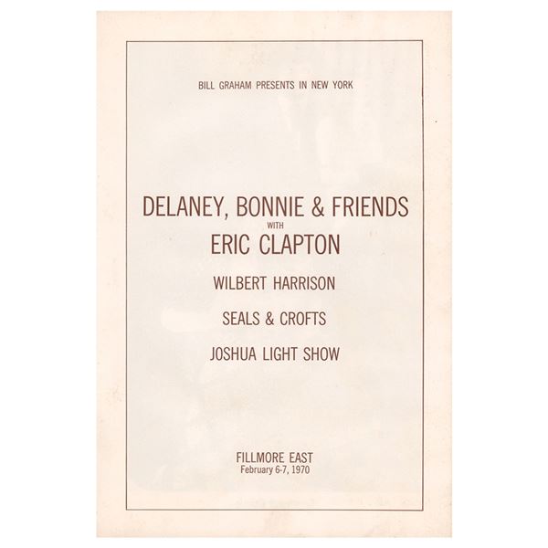 Eric Clapton 1970 Fillmore East Program