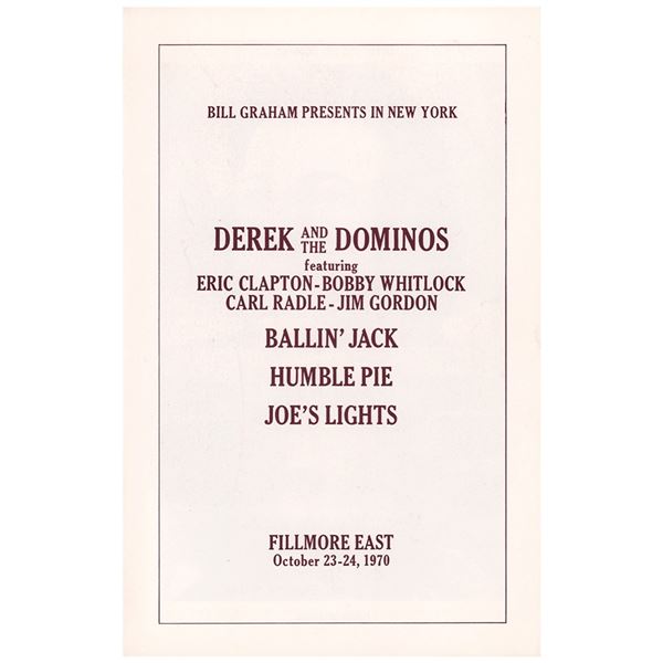 Derek and the Dominos (Eric Clapton) 1970 Fillmore East Program