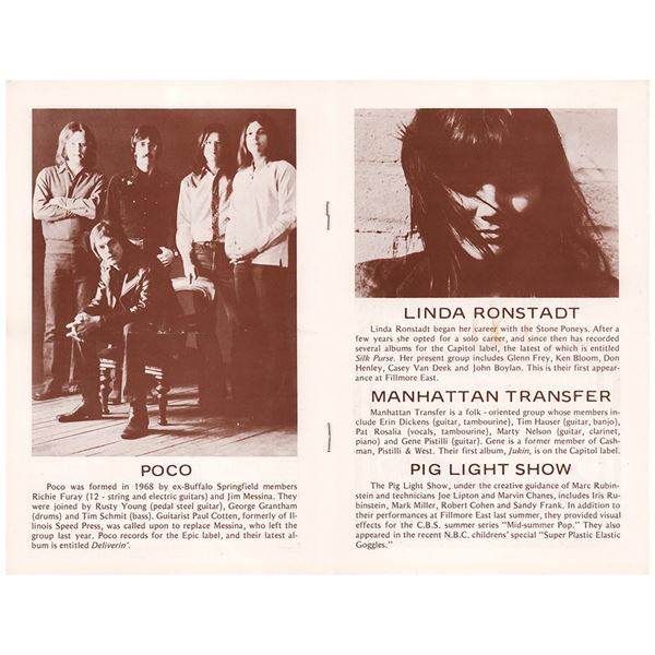 The Eagles: Glenn Frey, Don Henley, and Linda Ronstadt 1971 Fillmore East Program