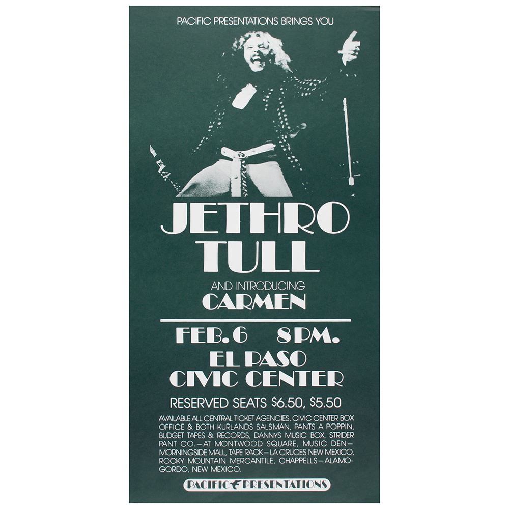 Jethro Tull 1975 El Paso Concert Poster