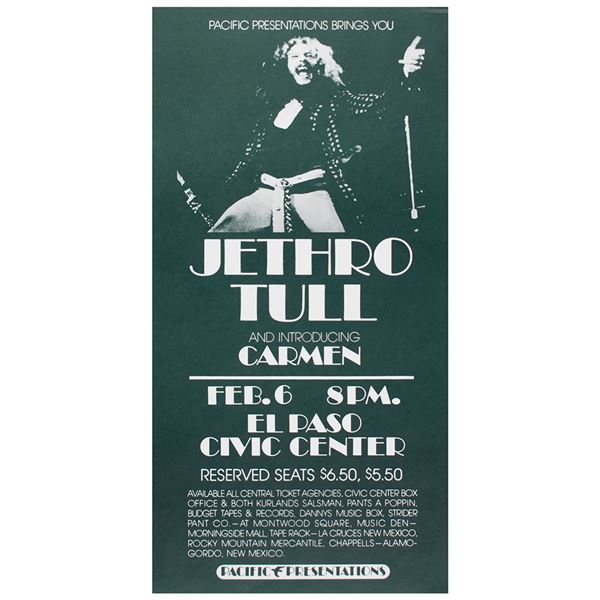 Jethro Tull 1975 El Paso Concert Poster