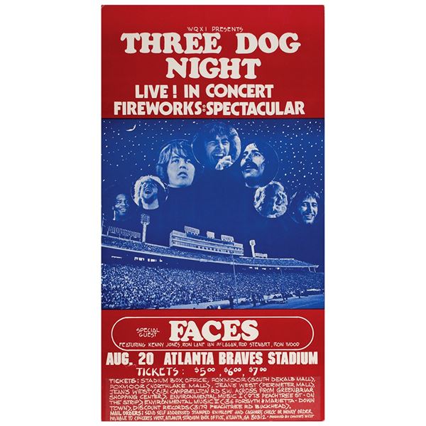 Three Dog Night and Faces 1972 Atlanta Concert Poster