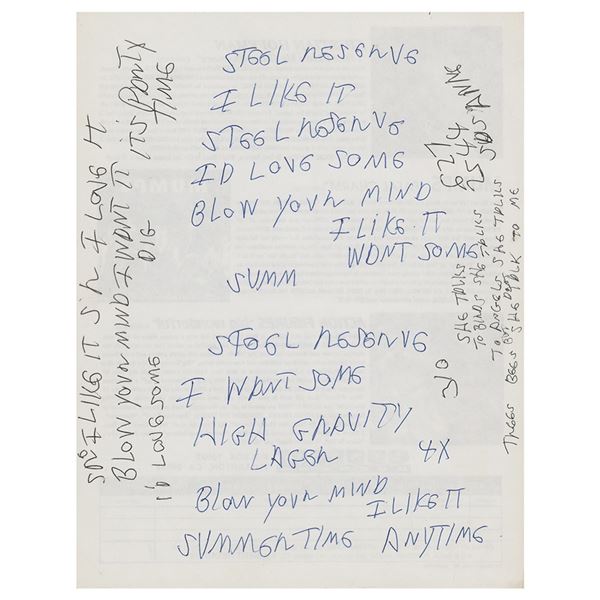 Joey Ramone Handwritten Lyrics for 'High Gravity Lager'