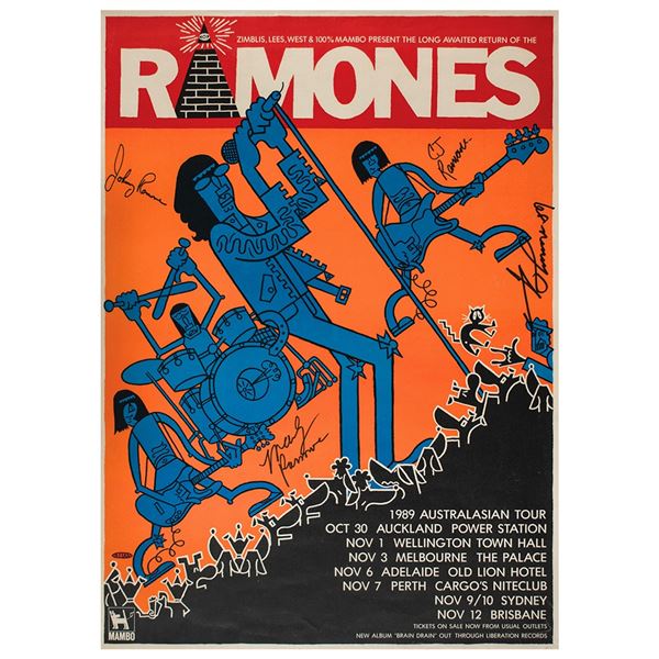 Ramones Signed 1989 Australasian Tour Poster