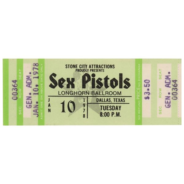 Sex Pistols 1978 Longhorn Ballroom Ticket